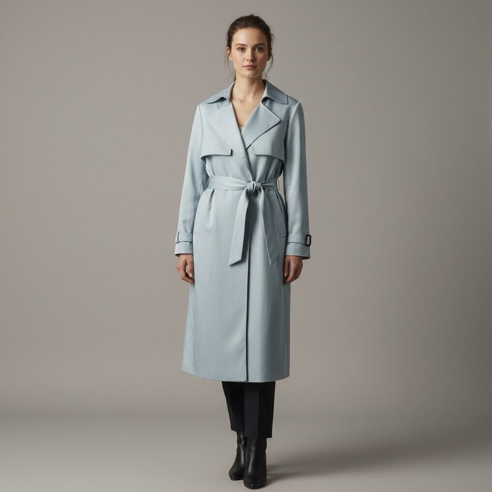 Do By Dee Ocleppo Satin Cassie Trench Coat NWT Size M cloud Blue